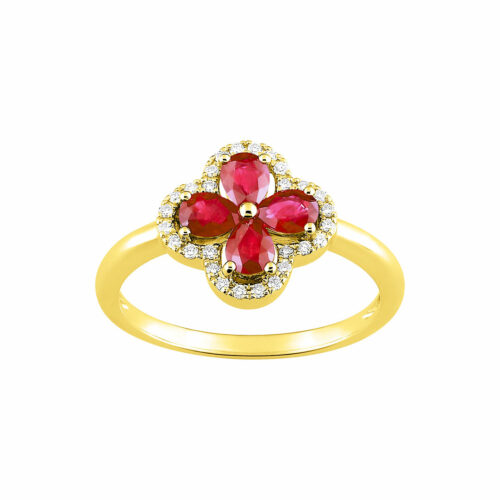 gelbGold Rubin Kleeblatt Ring