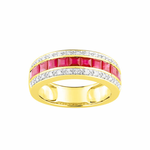 Quadratischer Rubinring aus Gelbgold